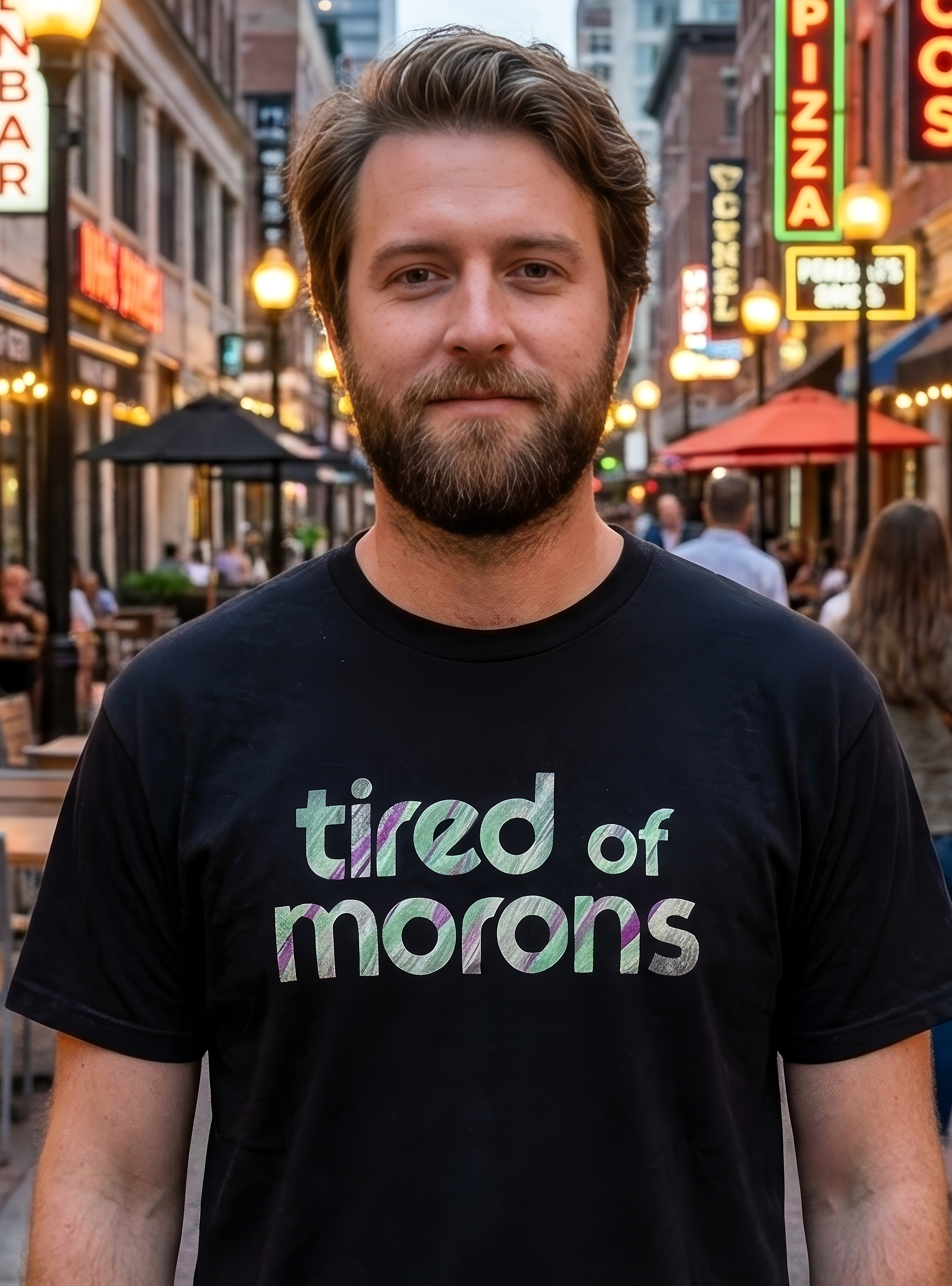 Tired of Morons with Expressive Green Artwork